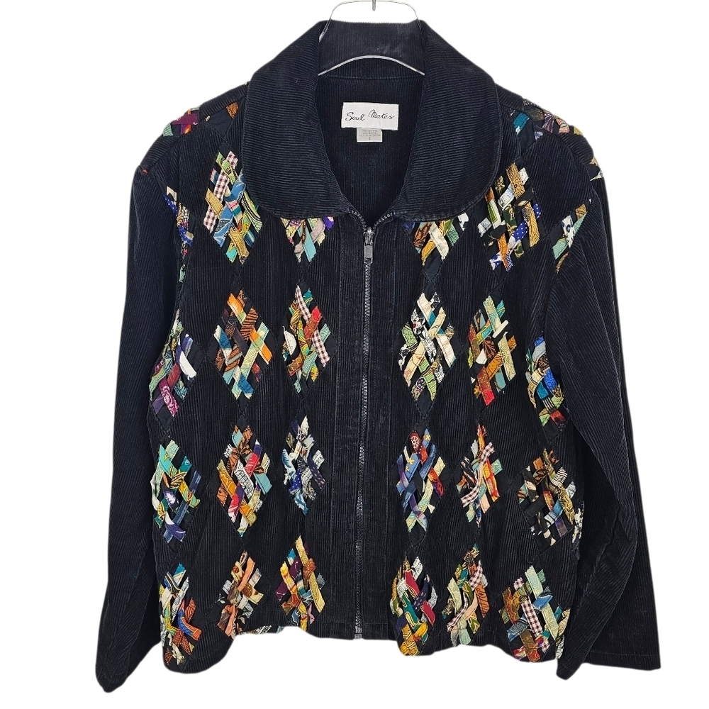 Soul Mates Vintage Black Corduroy Art to Wear Zip Up Blazer Jacket